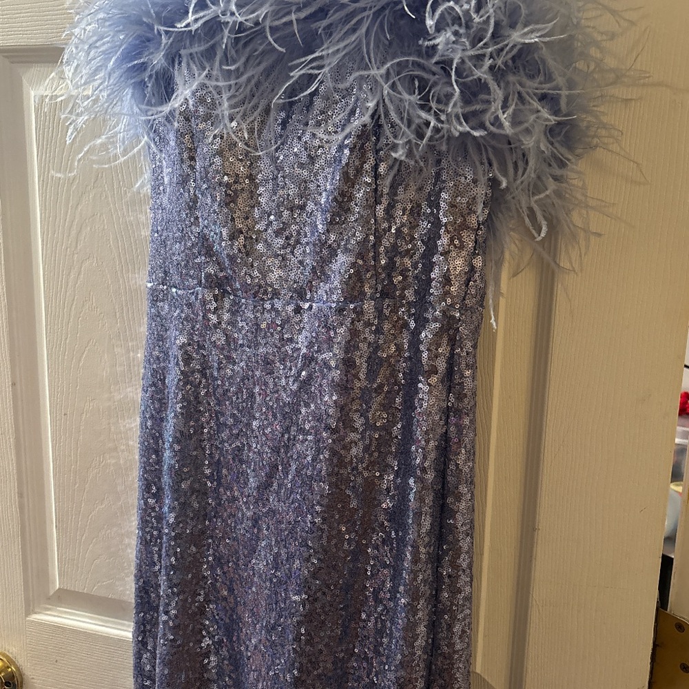 Lavender Sequin Dress with Feather Trim